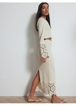 Reserved - Dzianinowa spódnica midi - kremowy ze sklepu Reserved w kategorii Spódnice - zdjęcie 171216778