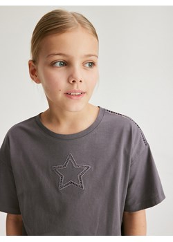 Reserved - Bawełniany t-shirt z przeszyciami - ciemnoszary ze sklepu Reserved w kategorii Bluzki dziewczęce - zdjęcie 171217128