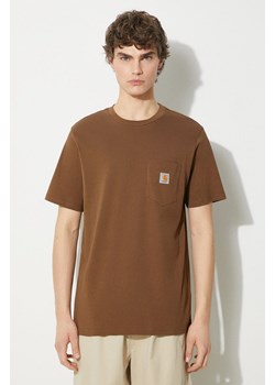 Carhartt WIP t-shirt bawełniany S/S Pocket T-Shirt męski kolor brązowy gładki I030434.1ZDXX ze sklepu PRM w kategorii T-shirty męskie - zdjęcie 171220866
