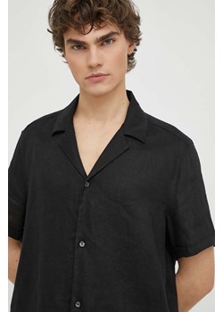Drykorn koszula lniana BIJAN_2 kolor czarny regular 126004 47356 ze sklepu ANSWEAR.com w kategorii Koszule męskie - zdjęcie 171227785