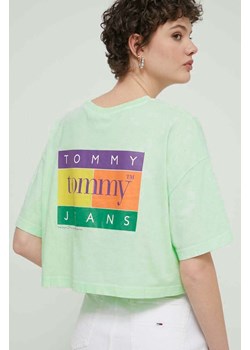 Tommy Jeans t-shirt bawełniany damski kolor zielony DW0DW18141 ze sklepu ANSWEAR.com w kategorii Bluzki damskie - zdjęcie 171228455