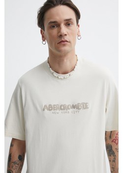 Abercrombie &amp; Fitch t-shirt bawełniany męski kolor beżowy z aplikacją ze sklepu ANSWEAR.com w kategorii T-shirty męskie - zdjęcie 171228706