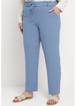 Niebieskie Spodnie Regular Wiązane w Pasie w stylu Paperbag Tamburia ze sklepu Born2be Odzież w kategorii Spodnie damskie - zdjęcie 171229447