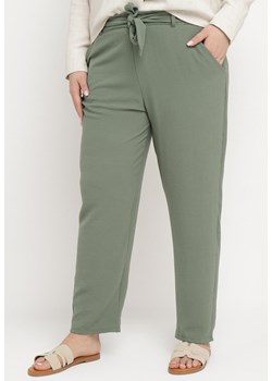 Zielone Spodnie Regular Wiązane w Pasie w stylu Paperbag Tamburia ze sklepu Born2be Odzież w kategorii Spodnie damskie - zdjęcie 171229468
