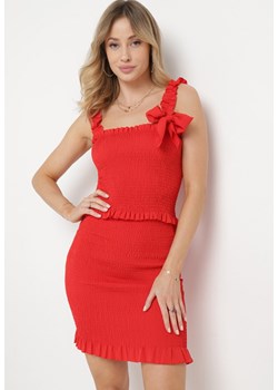 Czerwony Dopasowany Komplet z Topem z Kokardką i Spódnicą Mini Tellialina ze sklepu Born2be Odzież w kategorii Komplety i garnitury damskie - zdjęcie 171229906
