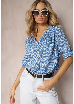 Niebieska Bluzka Koszulowa z Podpinanymi Rękawami z Wiskozowej Tkaniny Fringila ze sklepu Renee odzież w kategorii Koszule damskie - zdjęcie 171232375