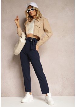 Granatowe Spodnie Regular z Wiązaniem w Pasie Dastaria ze sklepu Renee odzież w kategorii Spodnie damskie - zdjęcie 171232415