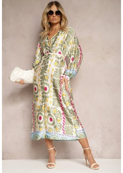 Jasnoniebieska Pudełkowa Sukienka z Satynowej Tkaniny w Ornamentalny Wzór Allilena ze sklepu Renee odzież w kategorii Sukienki - zdjęcie 171232527