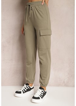 Ciemnozielone Bawełniane Spodnie z Gumką w Talii w Sportowym Stylu Cargo Lofriena ze sklepu Renee odzież w kategorii Spodnie damskie - zdjęcie 171232565