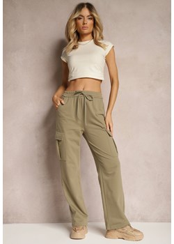 Zielone Spodnie dresowe z Bawełny z Szerokimi Kieszeniami Cargo Tanelle ze sklepu Renee odzież w kategorii Spodnie damskie - zdjęcie 171232578