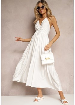 Biała Sukienka z Wiskozy o Rozkloszowanym Kroju Wiązana na Szyi i Plecach Grines ze sklepu Renee odzież w kategorii Sukienki - zdjęcie 171232955