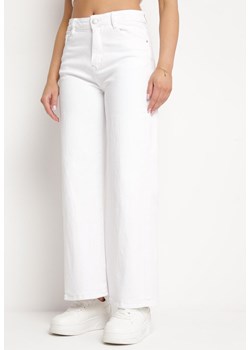 Białe Jeansy o Fasonie Szerokich Kulotów z Elastycznej Bawełny Zerulla ze sklepu Born2be Odzież w kategorii Jeansy damskie - zdjęcie 171233205