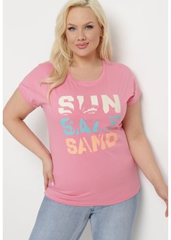 Różowa Bluzka T-shirt z Napisem na Przodzie Vanneli ze sklepu Born2be Odzież w kategorii Bluzki damskie - zdjęcie 171233317