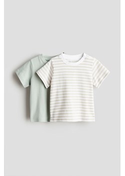 H & M - Bawełniany T-shirt 2-pak - Beżowy ze sklepu H&M w kategorii Koszulki niemowlęce - zdjęcie 171246345