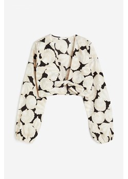 H & M - Krótka bluzka z domieszką lnu - Szary ze sklepu H&M w kategorii Bluzki damskie - zdjęcie 171246389