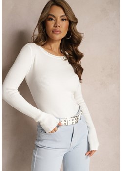 Biały Dopasowany Sweter z Prążkowanej Dzianiny Bionessa ze sklepu Renee odzież w kategorii Swetry damskie - zdjęcie 171258495