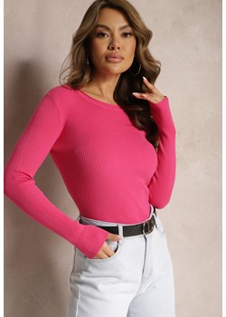 Różowy Dopasowany Sweter z Prążkowanej Dzianiny Bionessa ze sklepu Renee odzież w kategorii Swetry damskie - zdjęcie 171258505