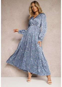 Niebieska Rozkloszowana Sukienka z Plisowanym Dołem Wykończona Guzikami Xilalara ze sklepu Renee odzież w kategorii Sukienki - zdjęcie 171258599