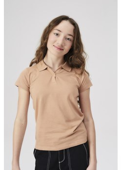 Brązowy t-shirt dziewczęcy z kołnierzykiem - Lincoln&Sharks ze sklepu 5.10.15 w kategorii Bluzki dziewczęce - zdjęcie 171260709