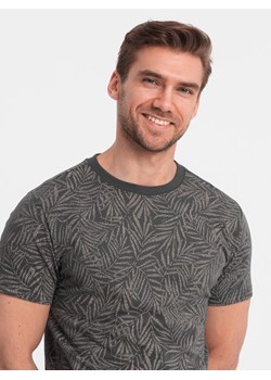 T-shirt męski fullprint w liście palmy - grafitowy V4 OM-TSFP-0182 ze sklepu ombre w kategorii T-shirty męskie - zdjęcie 171261229