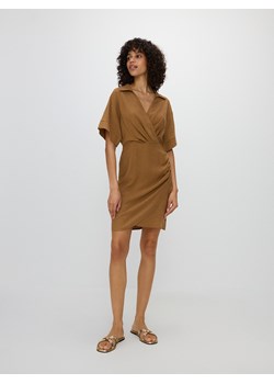Reserved - Kopertowa sukienka mini z lnem - brązowy ze sklepu Reserved w kategorii Sukienki - zdjęcie 171261666