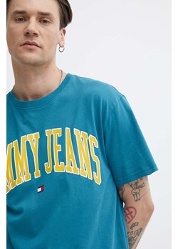 Tommy Jeans t-shirt bawełniany męski kolor turkusowy z nadrukiem DM0DM18558 ze sklepu ANSWEAR.com w kategorii T-shirty męskie - zdjęcie 171263227