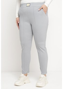 Jasnoszare Spodnie z Wysokim Stanem i Gumką w Pasie Geminia ze sklepu Born2be Odzież w kategorii Spodnie damskie - zdjęcie 171267248