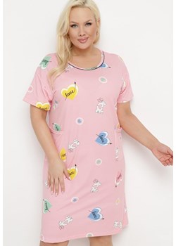 Różowa Koszula Nocna w Kolorowy Print z Kieszeniami Alantine ze sklepu Born2be Odzież w kategorii Koszule nocne - zdjęcie 171267427
