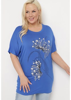 Granatowy T-shirt z Ozdobnym Nadrukiem i Cyrkoniami Colilena ze sklepu Born2be Odzież w kategorii Bluzki damskie - zdjęcie 171267708
