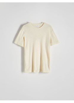Reserved - T-shirt regular fit z lnem - beżowy ze sklepu Reserved w kategorii T-shirty męskie - zdjęcie 171269835