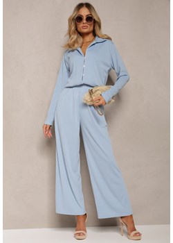 Niebieski Komplet Casualowy Szerokie Spodnie z Gumką w Pasie i Koszula Sansia ze sklepu Renee odzież w kategorii Komplety i garnitury damskie - zdjęcie 171271529