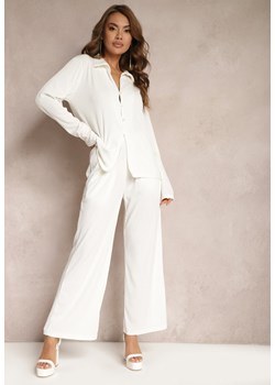 Biały Komplet Casualowy Szerokie Spodnie z Gumką w Pasie i Koszula Sansia ze sklepu Renee odzież w kategorii Komplety i garnitury damskie - zdjęcie 171271539