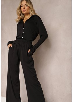Czarny Komplet Casualowy Szerokie Spodnie z Gumką w Pasie i Koszula Sansia ze sklepu Renee odzież w kategorii Komplety i garnitury damskie - zdjęcie 171271549