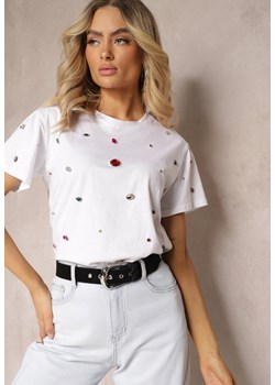 Biały T-shirt z Cyrkoniami w Różnych Kolorach Varcia ze sklepu Renee odzież w kategorii Bluzki damskie - zdjęcie 171272168