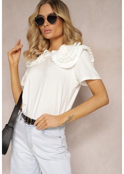 Biały T-shirt z Bawełny Wykończony Ozdobnymi Elementami Kililena ze sklepu Renee odzież w kategorii Bluzki damskie - zdjęcie 171272177