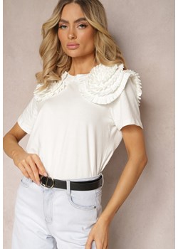 Biały T-shirt z Bawełny Wykończony Ozdobnymi Elementami Kililena ze sklepu Renee odzież w kategorii Bluzki damskie - zdjęcie 171272178