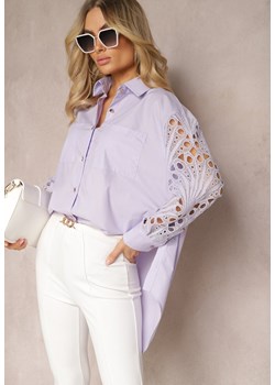 Fioletowa Koszula o Luźnym Fasonie z Ażurowymi Wstawkami na Rękawach Nasira ze sklepu Renee odzież w kategorii Koszule damskie - zdjęcie 171272187