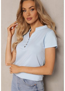 Jasnoniebieski Bawełniany T-shirt z Guzikami przy Dekolcie  Wialina ze sklepu Renee odzież w kategorii Bluzki damskie - zdjęcie 171272377