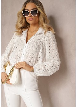 Biała Bawełniana Koszula z Ażurowym Wzorem i Guzikami Yulilila ze sklepu Renee odzież w kategorii Koszule damskie - zdjęcie 171272447