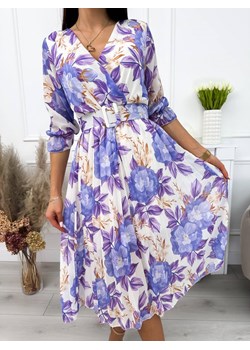 Beżowo-Lawendowa Sukienka w Kwiaty ze sklepu ModnaKiecka.pl w kategorii Sukienki - zdjęcie 171280208