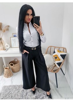 wizytowe spodnie materiałowe verbena z szeroką nogawką i paskiem kuloty - czarne ze sklepu STYLOWO w kategorii Spodnie damskie - zdjęcie 171280497