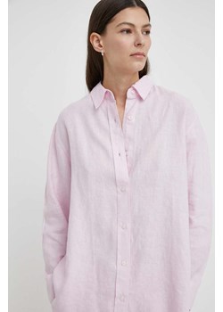 Samsoe Samsoe koszula lniana SALOVA kolor różowy relaxed z kołnierzykiem klasycznym F24100188 ze sklepu PRM w kategorii Koszule damskie - zdjęcie 171298575