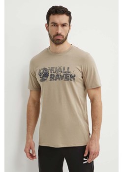 Fjallraven t-shirt Lush Logo T-shirt męski kolor beżowy z nadrukiem F12600219 ze sklepu PRM w kategorii T-shirty męskie - zdjęcie 171299148