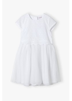Biała sukienka dla dziewczynki z krótkim rękawem ze sklepu 5.10.15 w kategorii Sukienki dziewczęce - zdjęcie 171301839