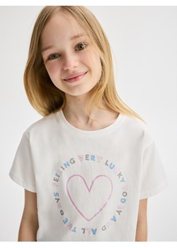 Reserved - Bawełniany t-shirt z nadrukiem - złamana biel ze sklepu Reserved w kategorii Bluzki dziewczęce - zdjęcie 171302417