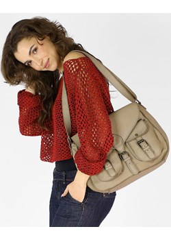 Kultowa torba skórzana z kieszeniami na szerszym pasku - MARCO MAZZINI beżowa ze sklepu Verostilo w kategorii Torby Shopper bag - zdjęcie 171312537