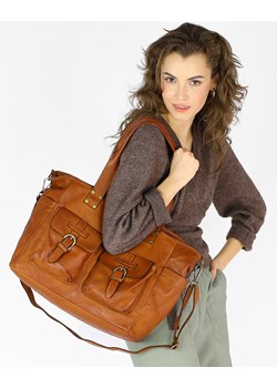Torba skórzana shopper XL na ramię z dwoma kieszeniami MARCO MAZZINI brąz camel ze sklepu Verostilo w kategorii Torby Shopper bag - zdjęcie 171312567