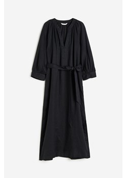 H & M - Lniana sukienka z wiązanym paskiem - Czarny ze sklepu H&M w kategorii Sukienki - zdjęcie 171313285