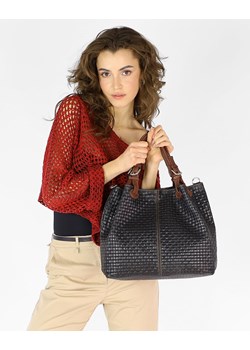 Modna torebka damska skórzany koszyk MARCO MAZZINI - Carina Treccia czarna ze sklepu Verostilo w kategorii Torby Shopper bag - zdjęcie 171313645