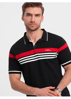 Męska koszulka polo z trójkolorowymi pasami - czarna V2 OM-POSS-0127 ze sklepu ombre w kategorii T-shirty męskie - zdjęcie 171315416